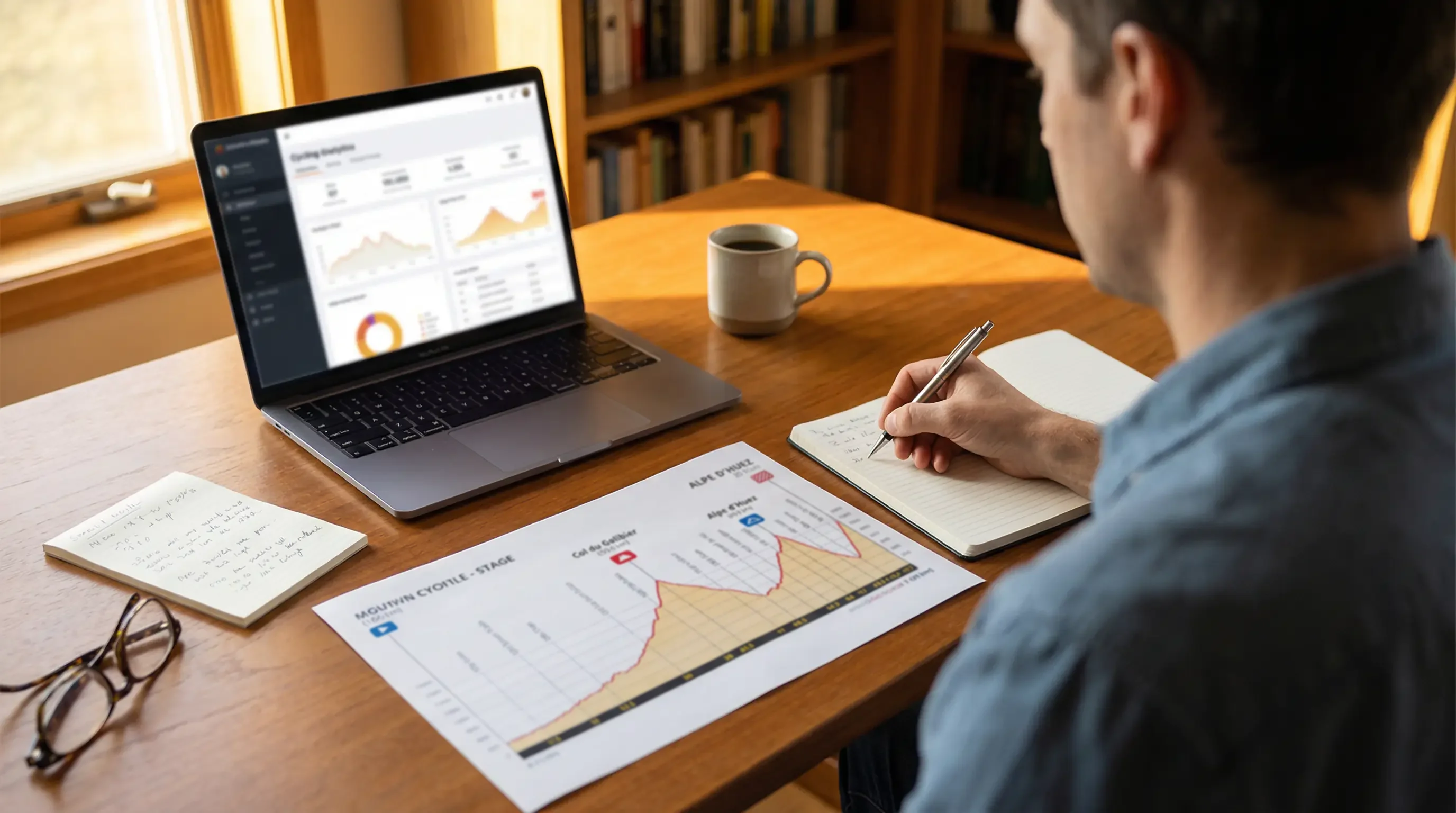 Ciclista profesional analizando el perfil de una etapa de montaña