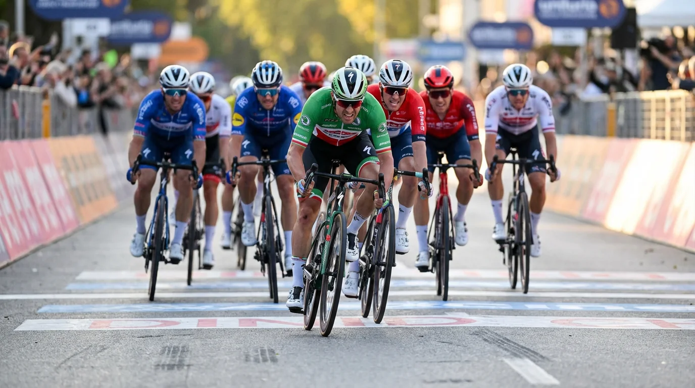 Sprint del pelotón en una etapa llana de ciclismo profesional
